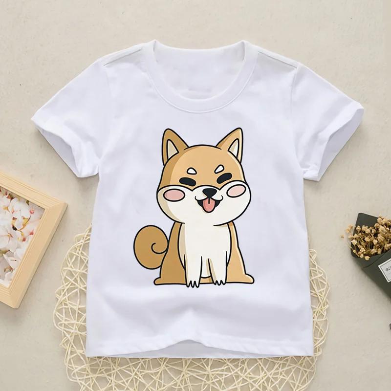 2025 New Fashion Cute Shiba Inu Girls Boys Print T Shirt Tops Kids Funny Clothes Cartoon Children Round Neck New Tshirt
