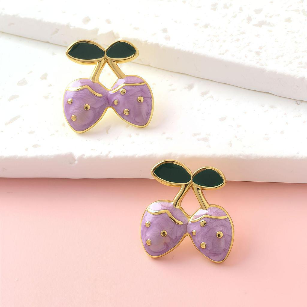 Sweet Fruit Drip Oil Strawberry Cherry Stainless Steel Stud Earrings Fashion Jewelry