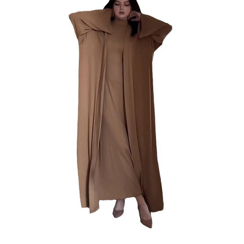 European and American Autumn/Winter High Neck Casual Loose Solid Color Slimming Shawl Set Dress