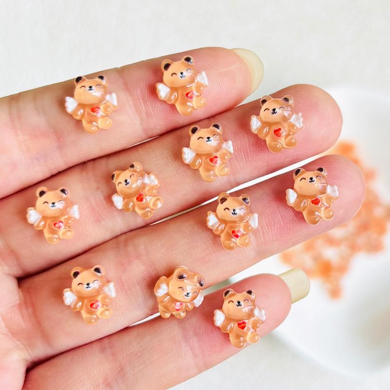 55 Pieces Of Mini Cute Brown Teddy Bear Flat Back Resin Handmade Diy Nail Decoration Accessories A153
