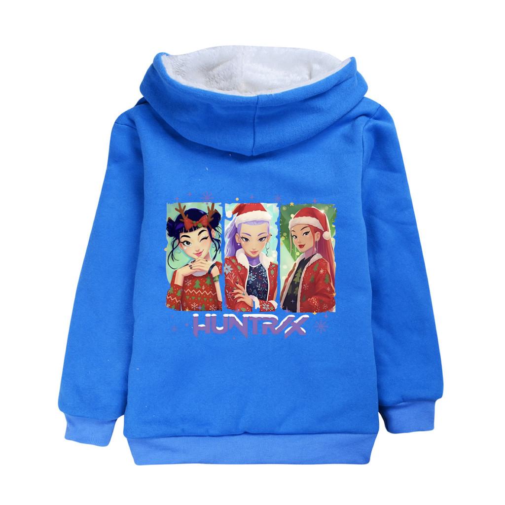 5093 Christmas Kids Girls Kpop Zoey Mira Rumi Print New Year Long Sleeves Velvet Warm Jacket