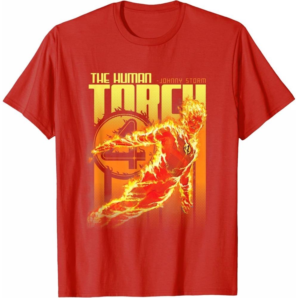 Human Torch Johnny Storm Marvel TShirt Unisex Short Sleeve Heavyweight Cotton Loose Fit Crew Neck Gym Top for Fitness Fans