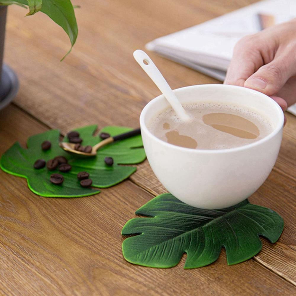 Wine Hawaii Theme Coffee Cup Artificia Palm Leaves Trivet Mug Pad Placemats Coasters Table Mat