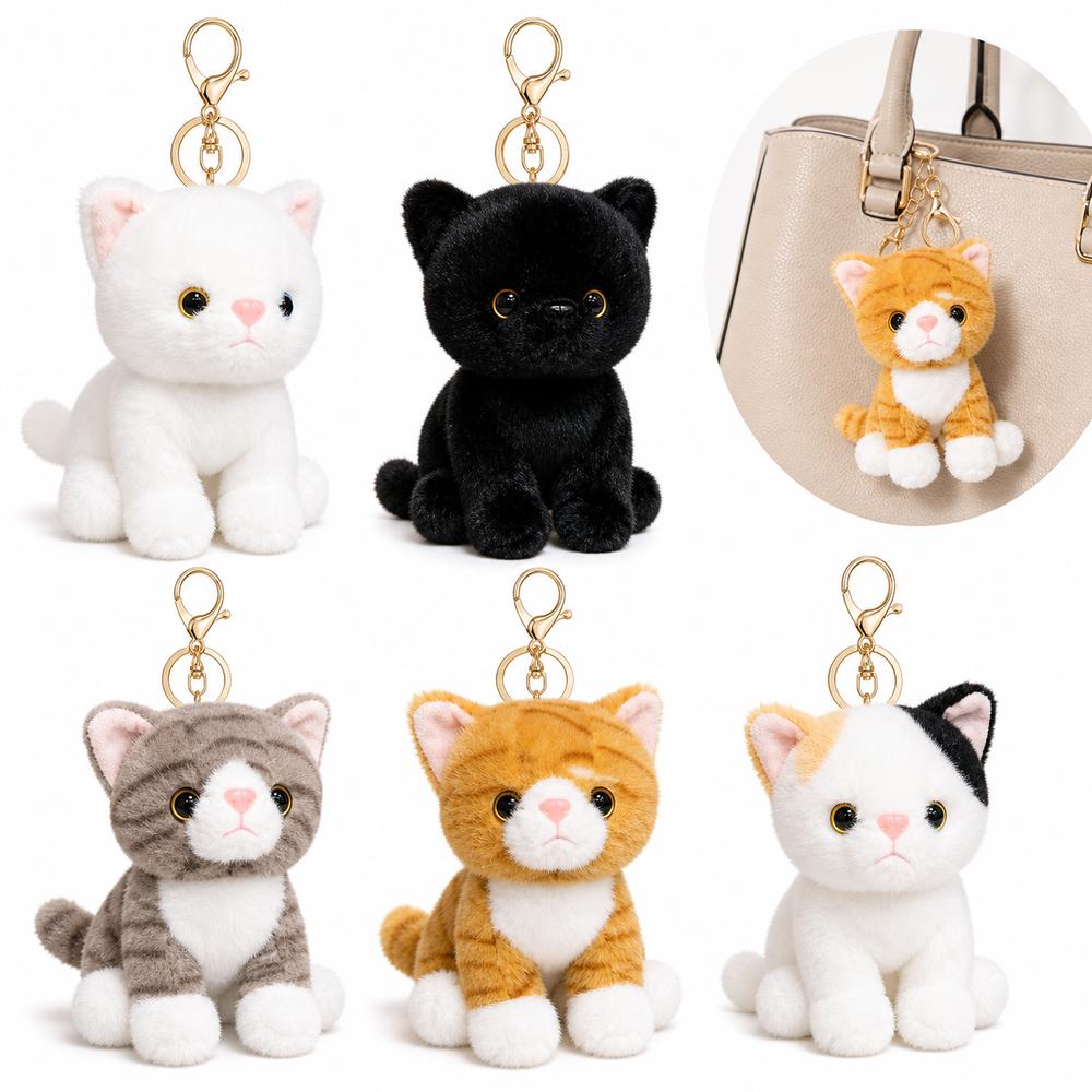 Sitting Cat Cat Plush Keychain Realistic Kitten Shape Cat Bag Charm  Backpack Accessories