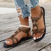 Flower Beaded Bohemian Sandals for Women Summer 2025 Roman Style Comfortable Flat Sandals Woman Lightweight Non Slip Beach Shoes