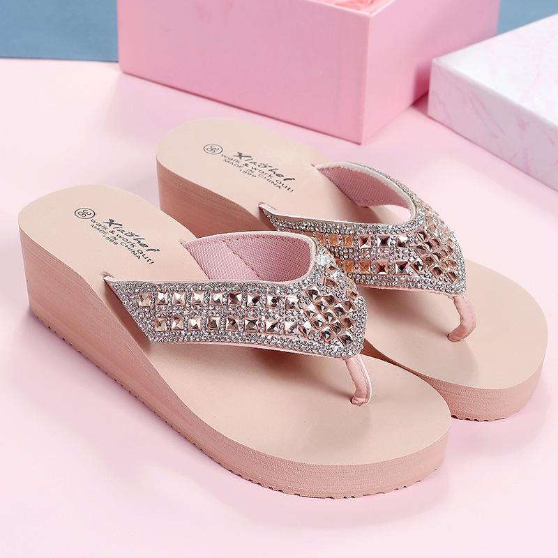 

Women Slippers Thick Bottom Sponge Cake Flip Flops Seaside Vacation Outerwear Eva Beach Clip Women s Summer Platform Slippers 40 розовый
