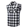 Men's Plaid Shirt With Collar And Pockets  Casual And Comfortable Sleeveless Jacket.