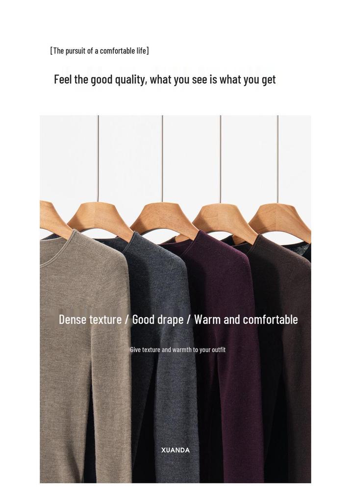 2026 Spring Seamless Round Neck Fine Knit Base Layer Shirt - 18 Gauge Superfine Wool