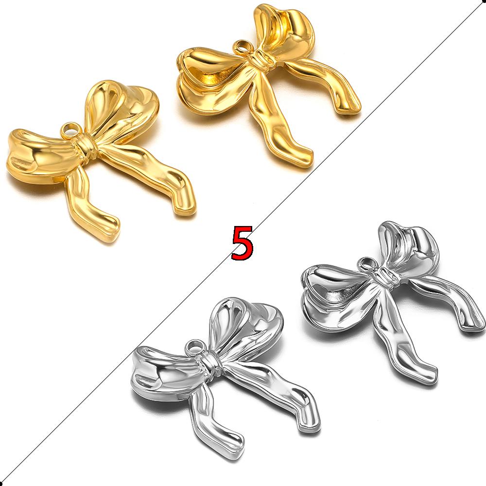 5pcs Stainless Steel Bow Knot Cute Fashion Summer Series Simple Style Pendants for Necklace Earrings Making Handmade DIY Jewelry