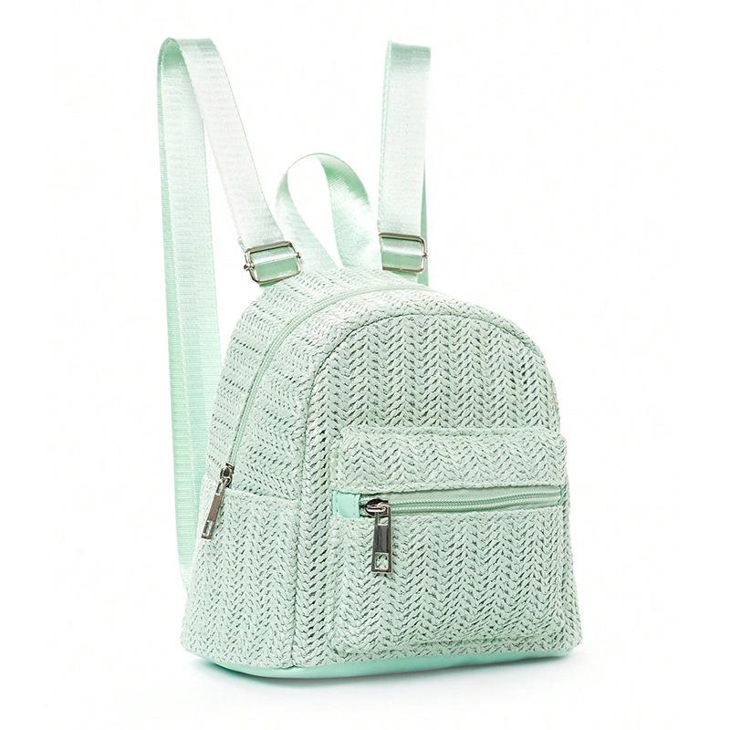 Women's Ethnic-Style Straw Backpack with Double Layer Zipper
