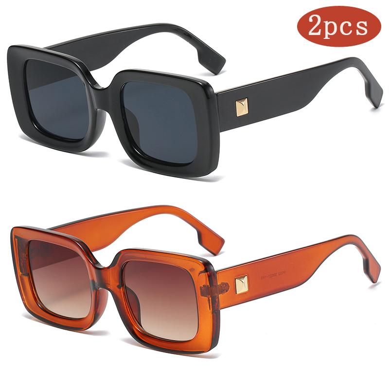 2pcs Square Brand Sunglasses Women Luxury Brand Travel Rectangle Sun Glasses Female Fashion Retro Small Eyeglasses UV400