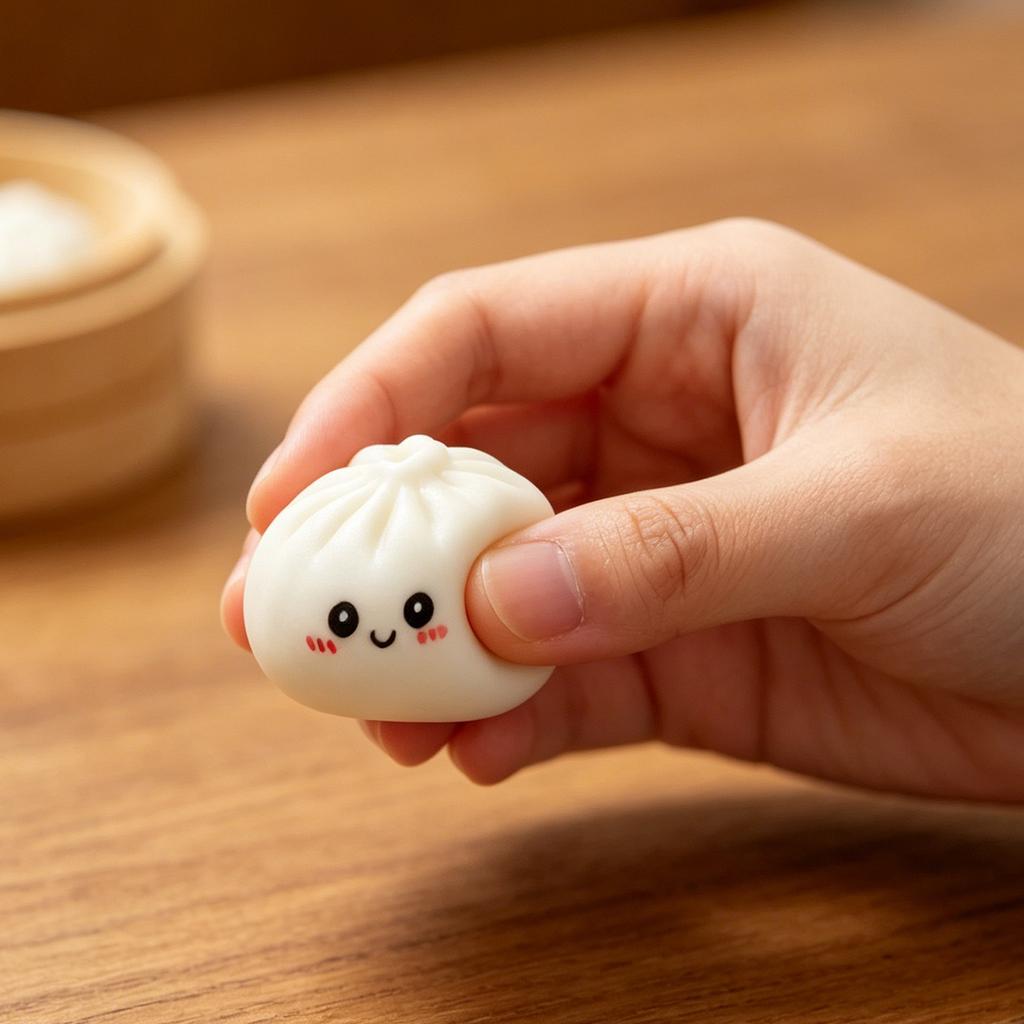 Creative Bun Shaped Squeeze Toy Stress Relief Novelty Squishy Toy for Office Home Desk Decor and Hand Exercise Use