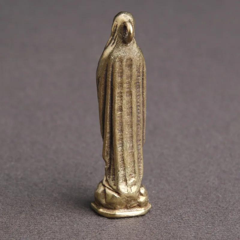 Pure Copper Vintage Blessed Virgin Mary Figurines Key Chains Pendants Brass Holy Mother Religion living room decoration