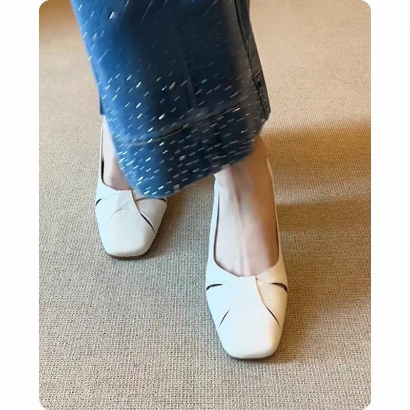 Sandales ajourées à bout carré Sabots pour femmes Rétro à encolure basse Respirantes à talons carrés Chaussures simples