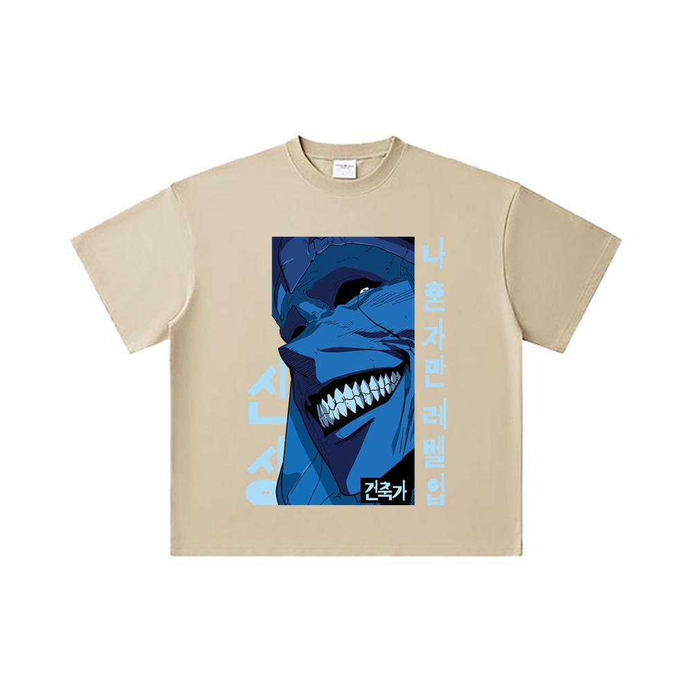260 GSM Double Yarn 32 Count 100% Cotton Solo Leveling V16 Print Unisex Heavy Cotton T Shirt