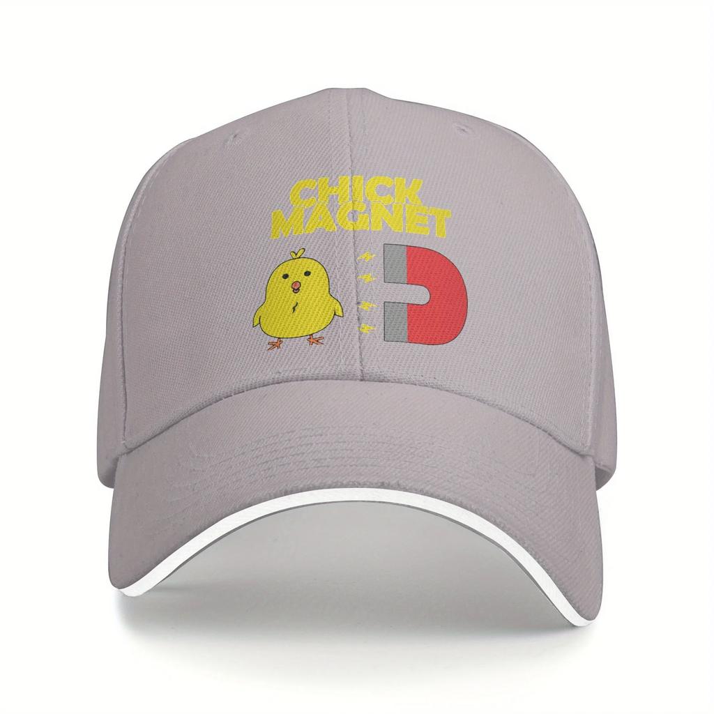 Chick Magnet Graphic Baseball Cap - Black Casual Sandwich Style, Lightweight Polyester, PVC-Coated, Idea