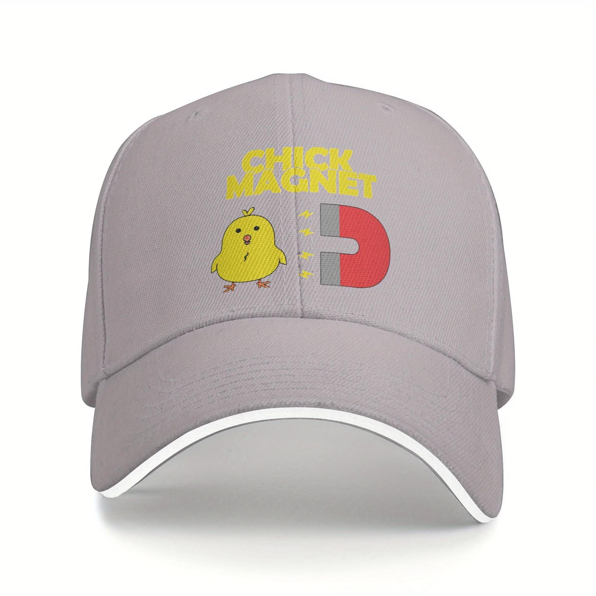 Chick Magnet Graphic Baseball Cap - Black Casual Sandwich Style, Lightweight Polyester, PVC-Coated, Idea Adjustable