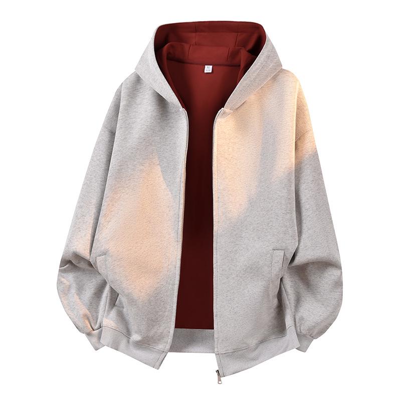 American-Style Heavyweight Casual Hoodie: New Spring Trend, Loose Fit, Color-Blocked Design, Versatile Couple's Cardigan.