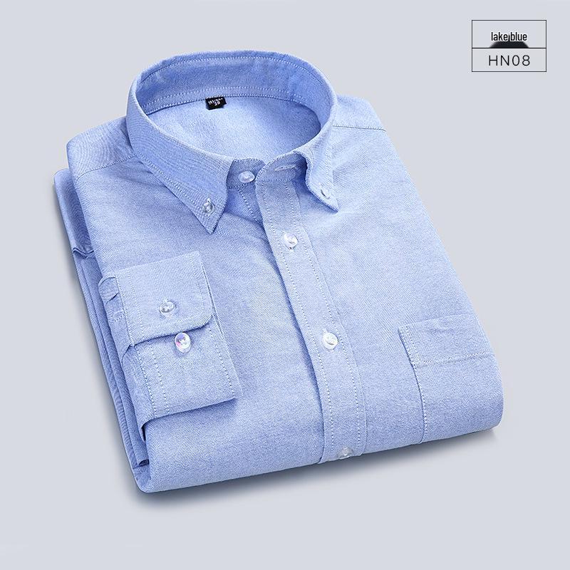 Men's Spring Cotton Oxford Long Sleeve Solid Color Shirt - Business Casual Slim Fit