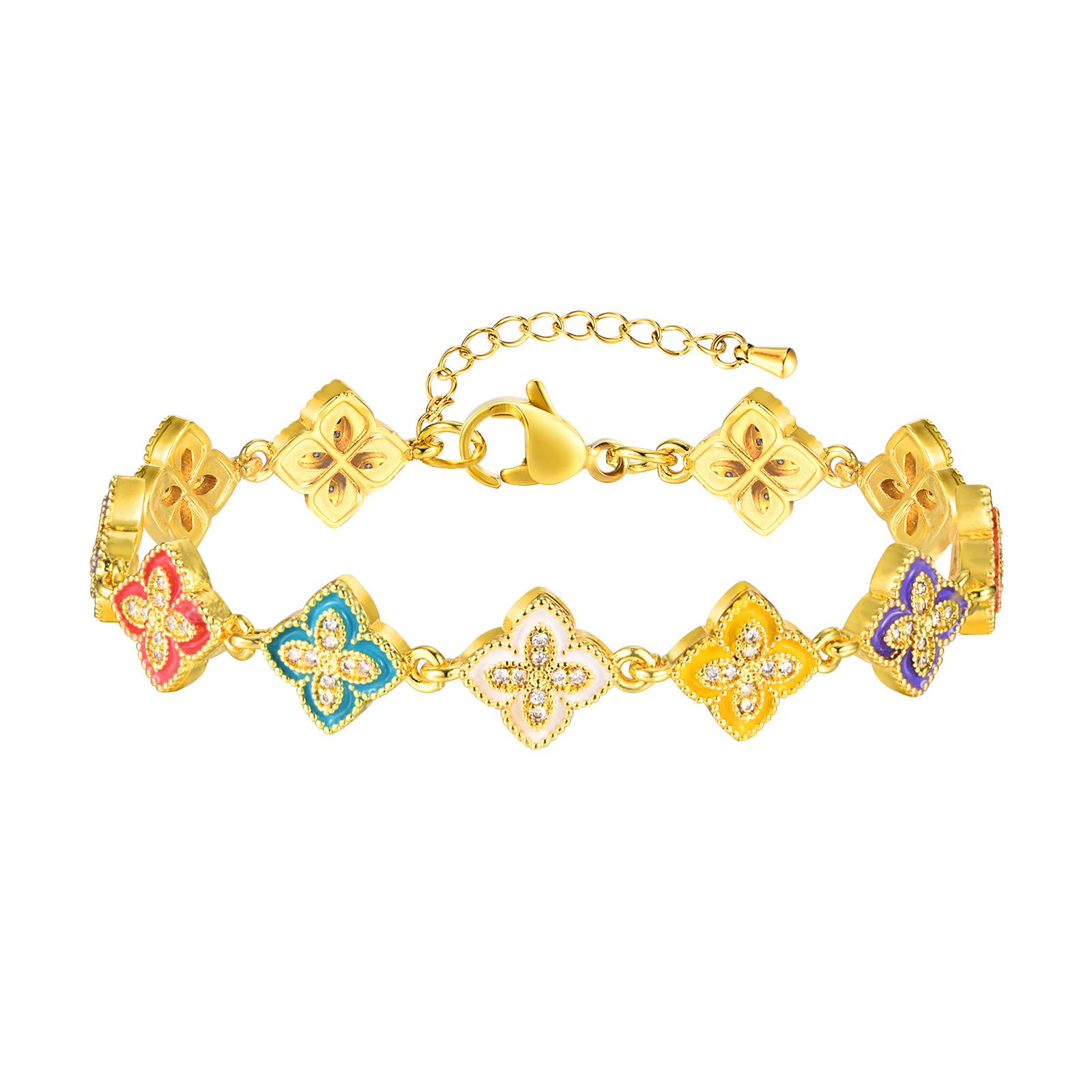 

Vnox Роскошные браслеты-клевер с четырьмя листьями для женщин, девушек, цветной цветочный винтажный браслет, подарок любви для жены, ее девушки