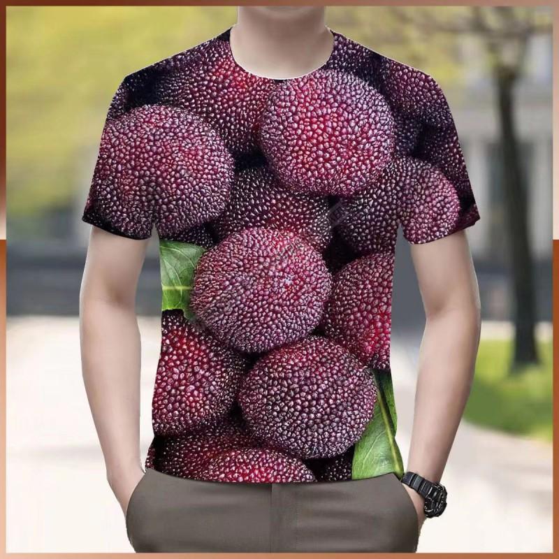Mens Loose Fit Short Sleeve T-Shirt With 3D Fruit Lychee Print Breathable Cotton-Blend Casual Tee Teens Adults