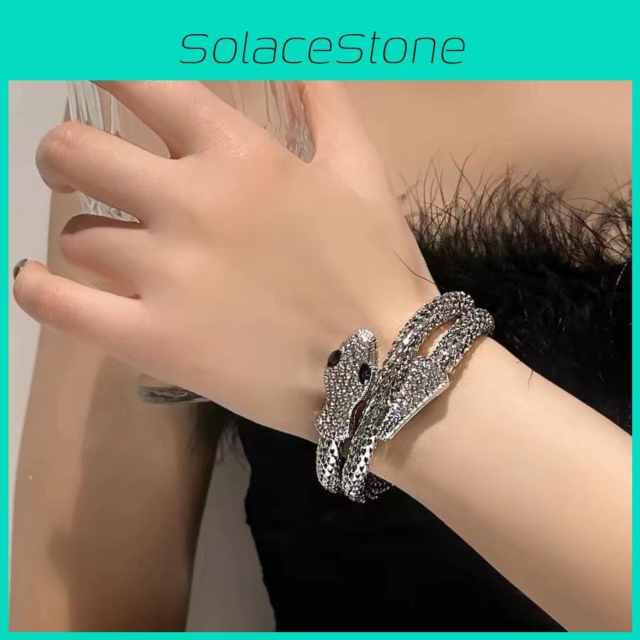 Punk Style Snake-shaped Alloy Zircon Bracelet For Women Bold And Distinctive