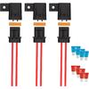 Pacote com 3 Porta-Fusíveis Inline à Prova d'Água, com Fusíveis de Lâmina ATC/ATO de 10 Amperes 15 Amperes, Kit Pré-Fiação 16 AWG Porta-Fusíveis Inline de Alta Resistência para Aplicações Marinhas