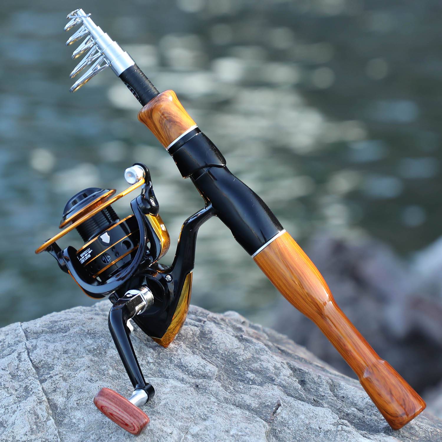 

SOUGAYILANG Набор катушек для удочки Деревянная удочка Удочка Спиннинговая катушка для путешествий Рыбалка в соленой или пресной воде Колесо для рыбалки 1.8M&3000