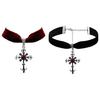 Contemporary Crucifix and Red Gemstones Pendant Necklace Velvets Chain Neckchain Adjustable Choker for Music Festival