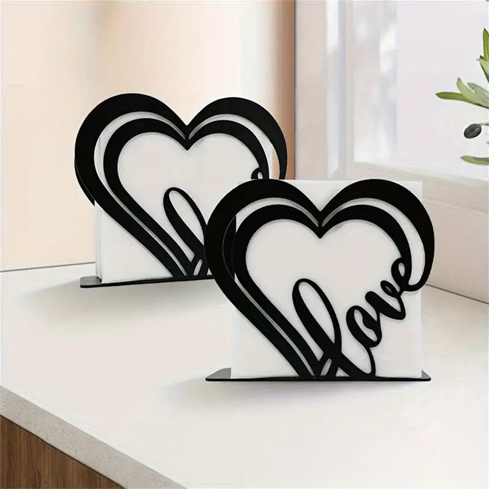 Heart Shaped Iron Napkin Holder Metal Paper Stand Home Party Decoration Independent Desktop Tissue Storage Clip Napkin Dispenser