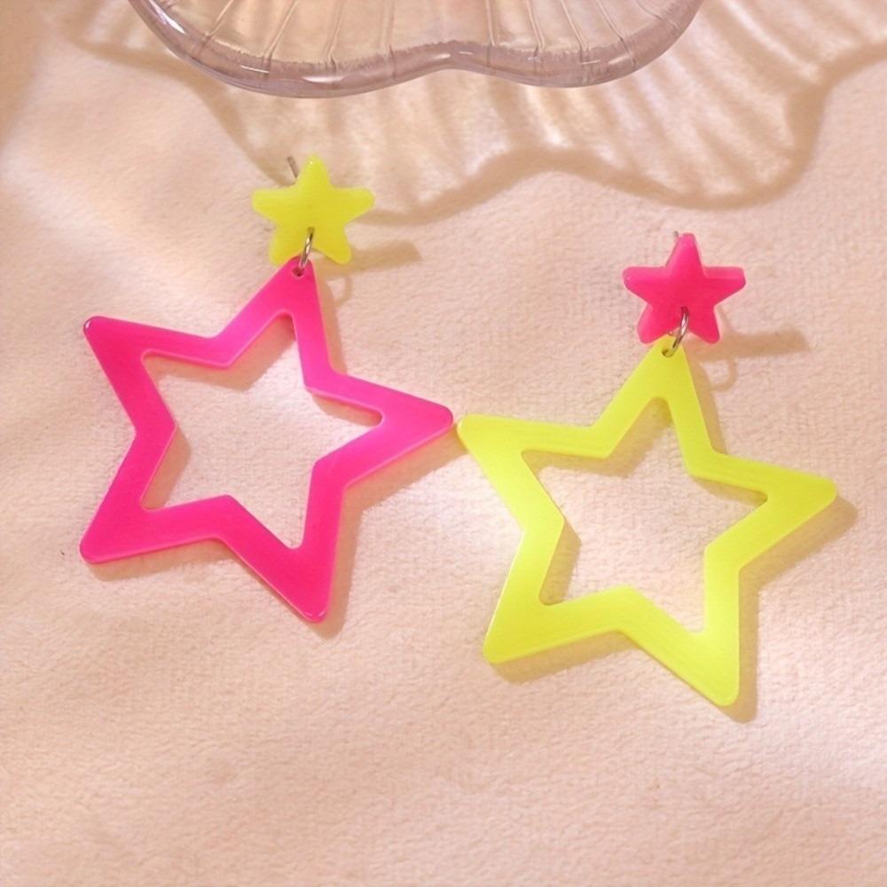 Y2K Star Pendant Earrings Geometric Pentagram Hollow Star Earrings Geometric Earrings  Daily Wear