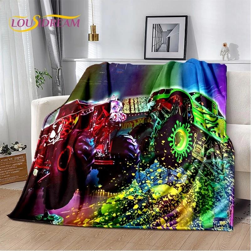 Monster Truck 3D Monster Jam Cartoon Soft Flannel Blanket for Bed Bedroom Sofa Picnic,Throw Blanket for Outdoor Leisure Nap Gift