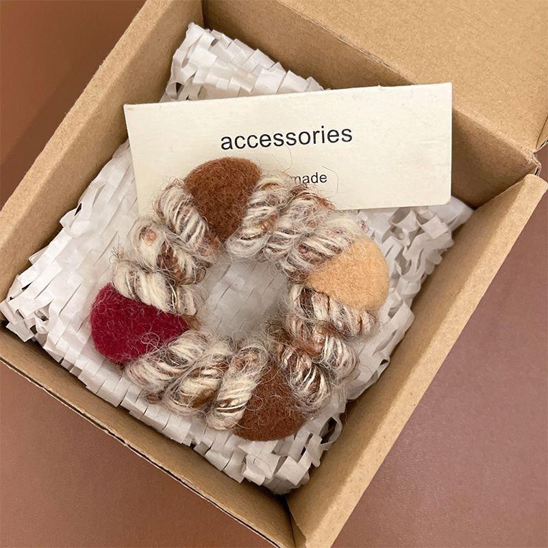Осень и зима шерстяная высокая эластичность телефонная линия tied ball head rope женская 2024 новый прочный веревка для волос премиум резинка