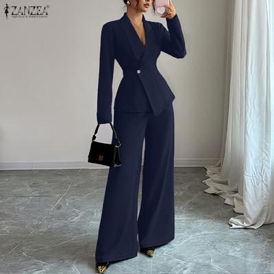 Women Long Sleeve Cardigan Blouse and Long Pants Elegant Two Piece Suit Sets