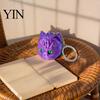 Cat Shaped Ornament 3D Printed Head Keychain, Cute Kawaii Kitten Bag Charm with Pearlescent Finish & Bright Playful Decoration Green Eyes, Lightweight