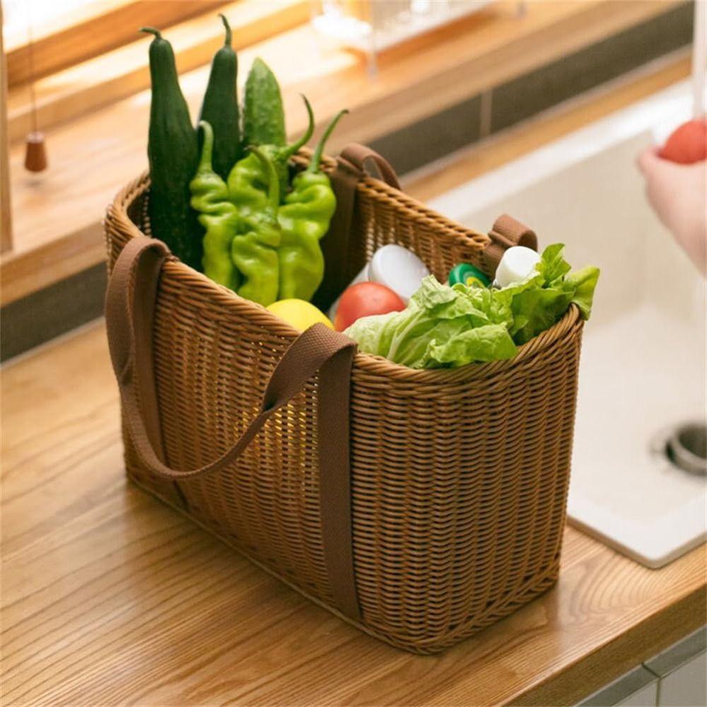 Decor Lightweight Storage Basket Rattan Materia Large Size Laundry Basket Durable With Handle Flower Basket Indoor Use