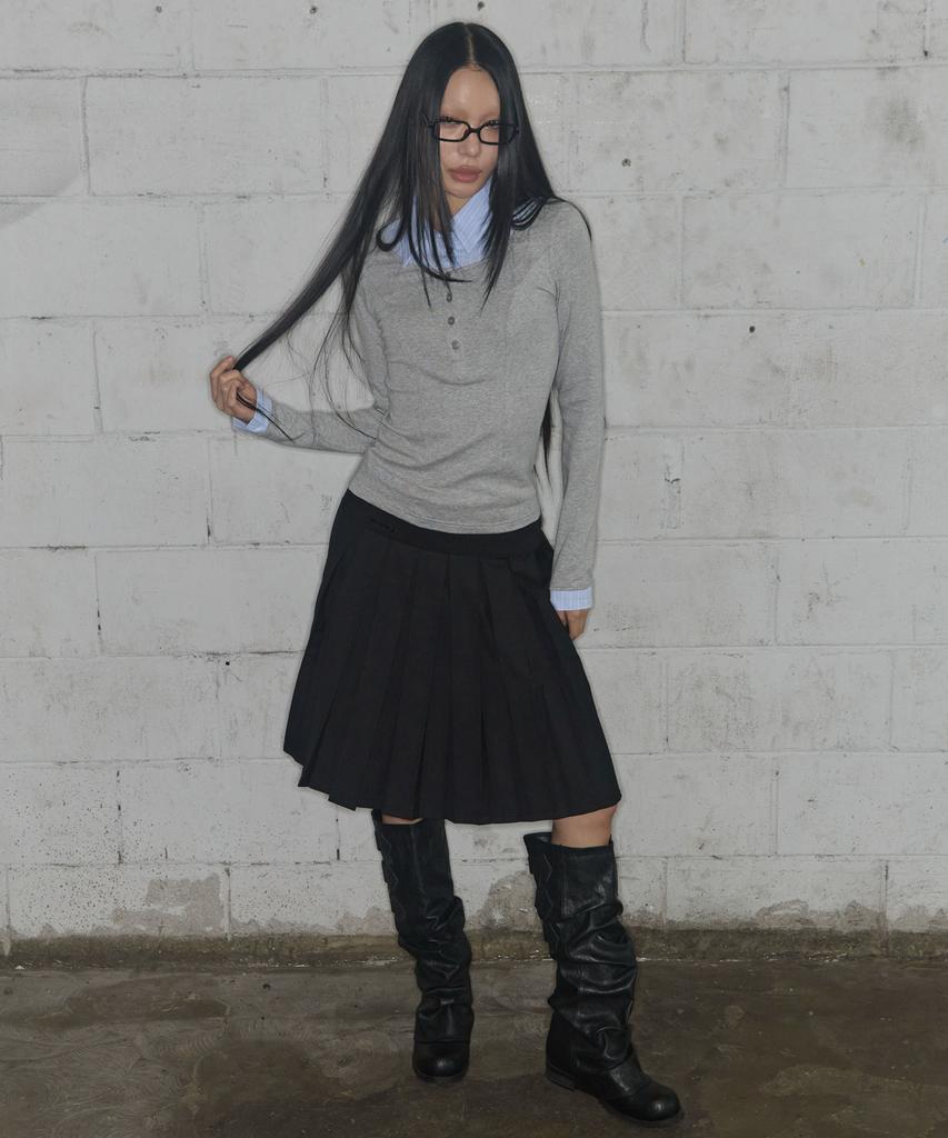 FANCY CLUB Layered Long Sleeve Shirt (Gray) F25Zb023
