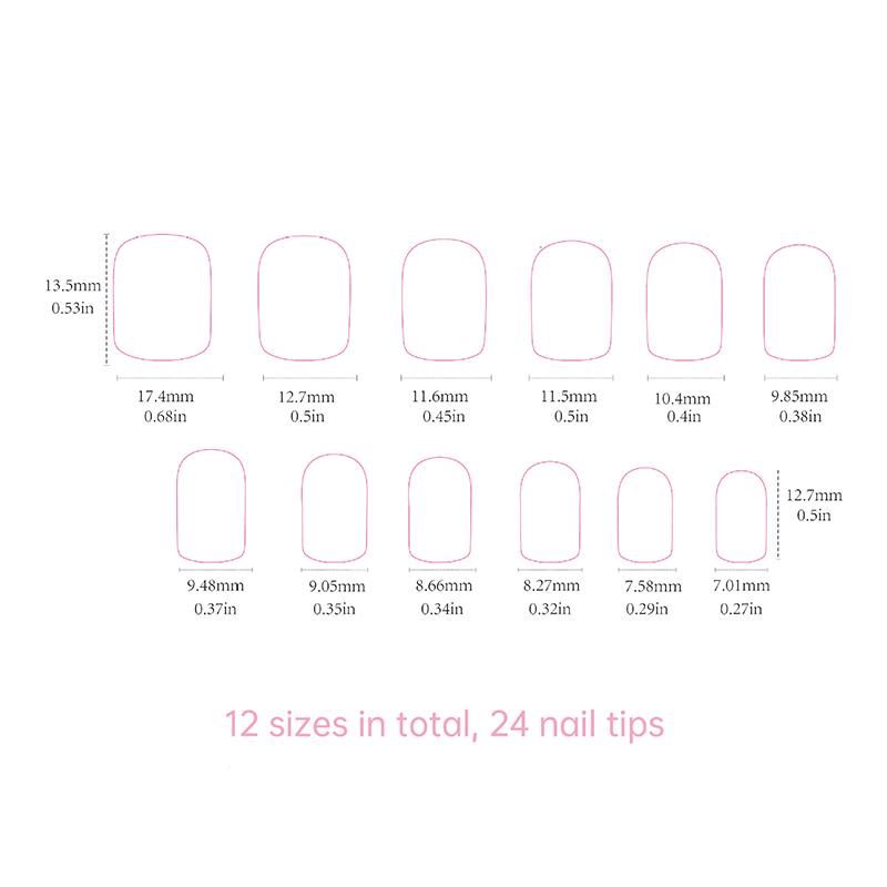 24Pcs Polka Dot Heart Check Cherry Short Square False Nails With Jelly Adhesive Detachable Full Cover Press On Artificial Nails