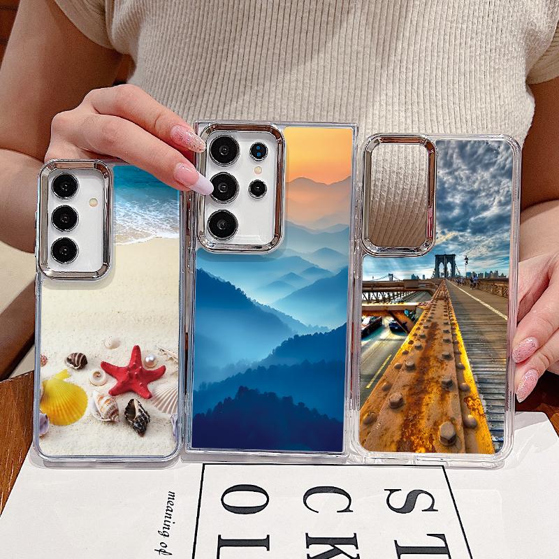 Anime Beach Scenery Case For Samsung S26 S25 Ultra S24 Plus S23 S22 S21 FE A54 A55 A16 A36 A56 A17 A37 A57 5G Plating Lens Clear Soft Cover