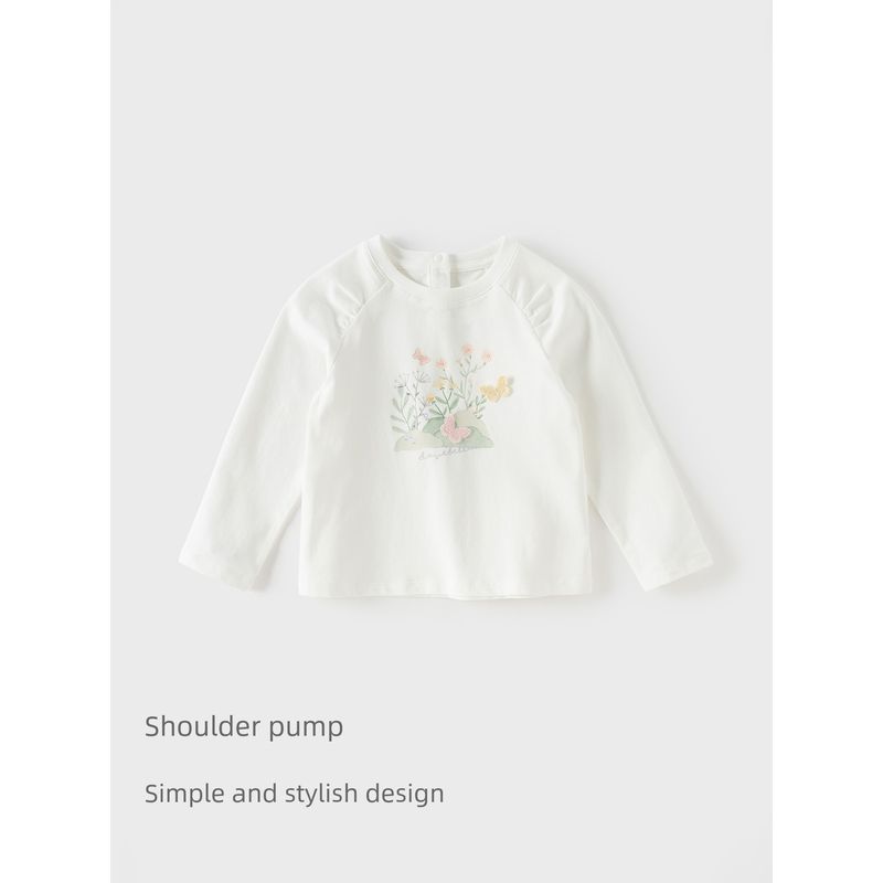 David Bella Kidsren's Long-Sleeved T-Shirt Girls' 2026 Spring New Style White Bottoming Shirt Baby Girl Class a Top