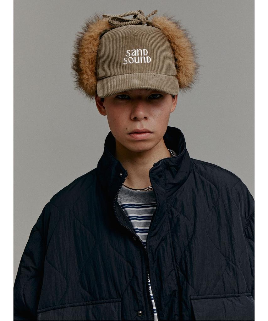 Saendeusaundeu (Unisex) Corduroy Earflap Ball Cap Yellowish Brown