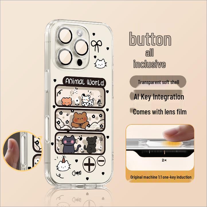 

Complete AI-Compatible Transparent Soft Phone Case with Lens Film for Apple Models 17, 16 Pro, 15, 14 iPhone 17 Pro Max