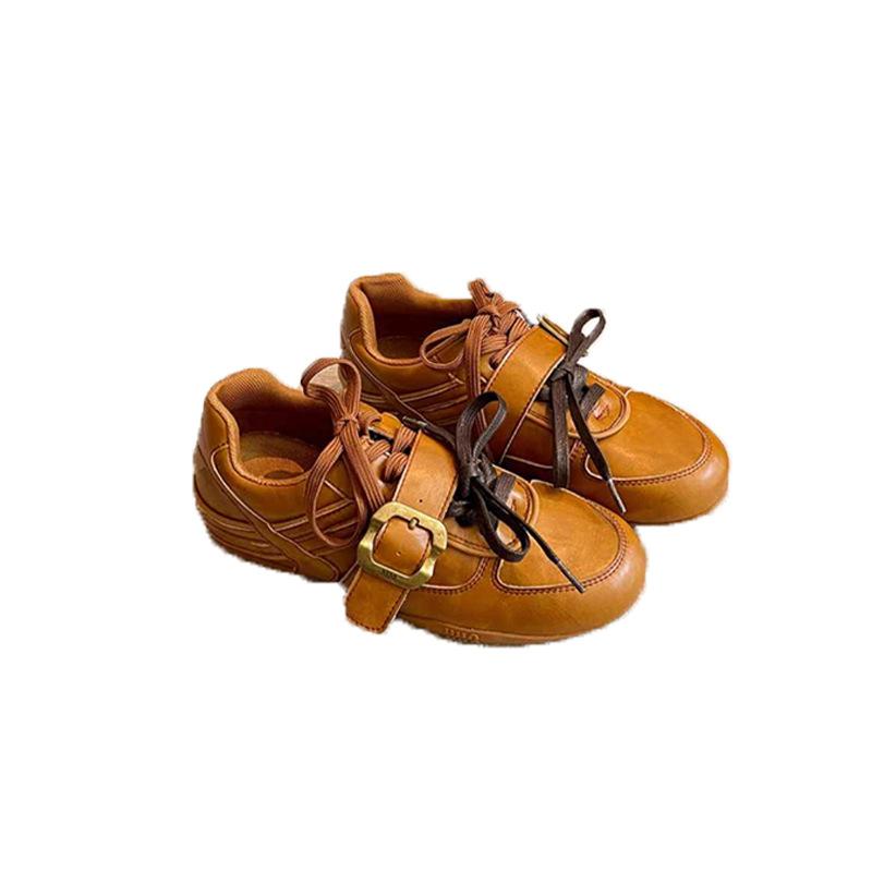 Casual Single Shoes Women's 2025 Autumn New Belt Buckle American Retro German Training Boots Flat-bottomed Fashion Casual Single Shoes Women