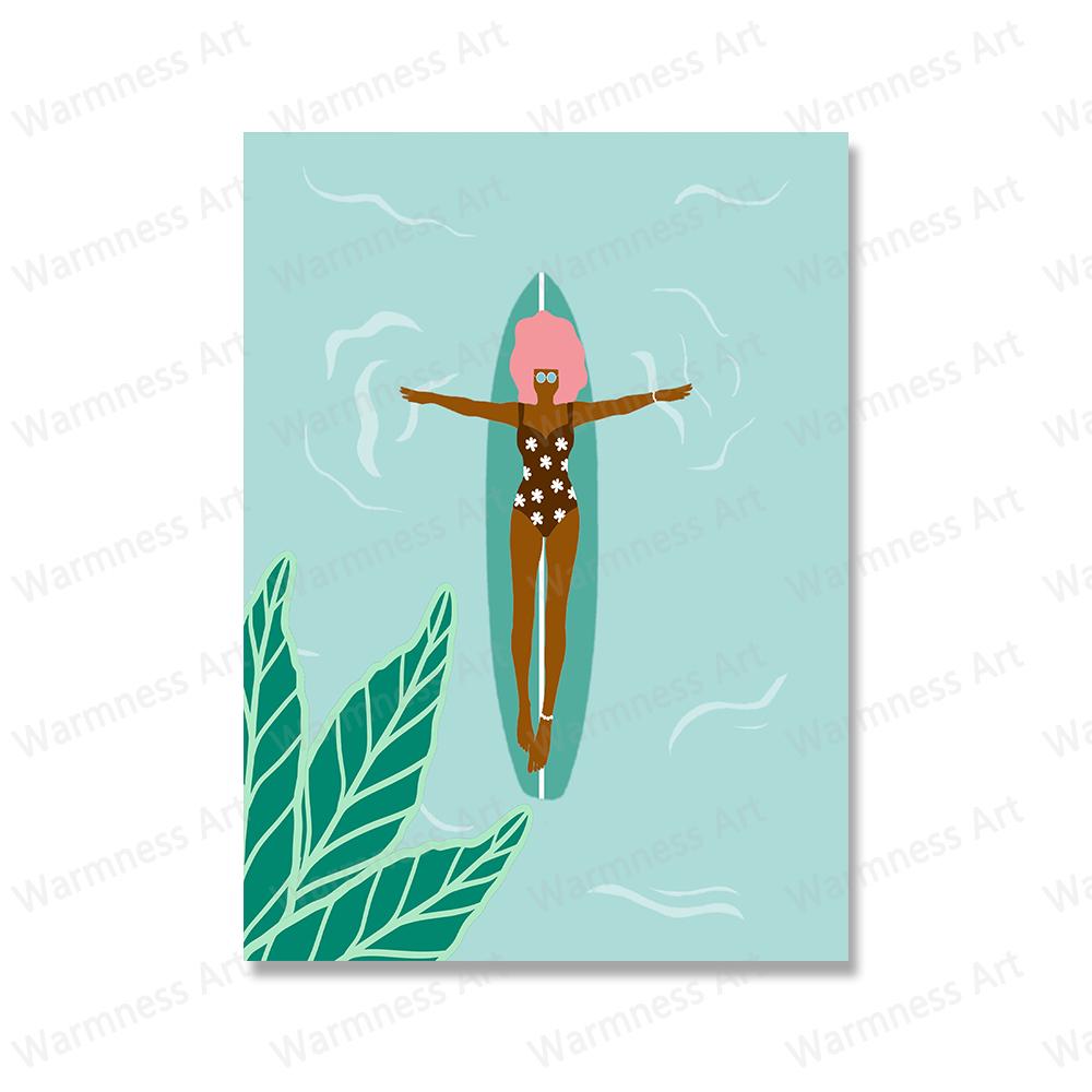 Nordic Abstract Wall Art Pictures Prints People Swimming In A Pool Canvas Painting Woman In Water Posters for Living Room Decor No Frame
