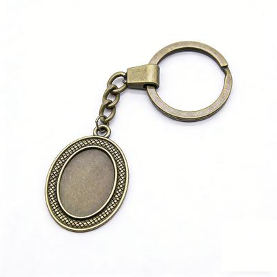 Heart Elliptical Glass Cabochon Base Setting Tray Blank Antique Bronze Metal Keychain for Family Gift
