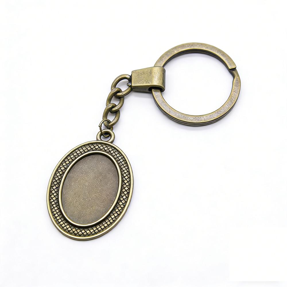 Heart Elliptical Glass Cabochon Base Setting Tray Blank Antique Bronze Metal Keychain for Family Gift