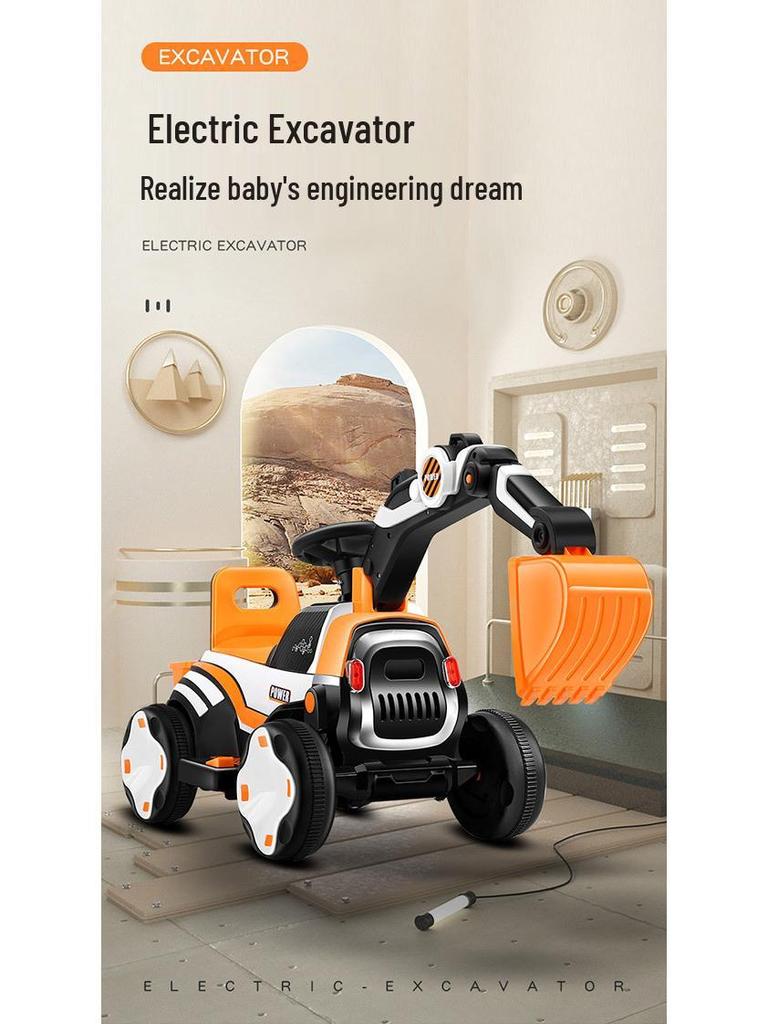 Children's Rideable Electric Excavator Toy Car with Music and Pedals