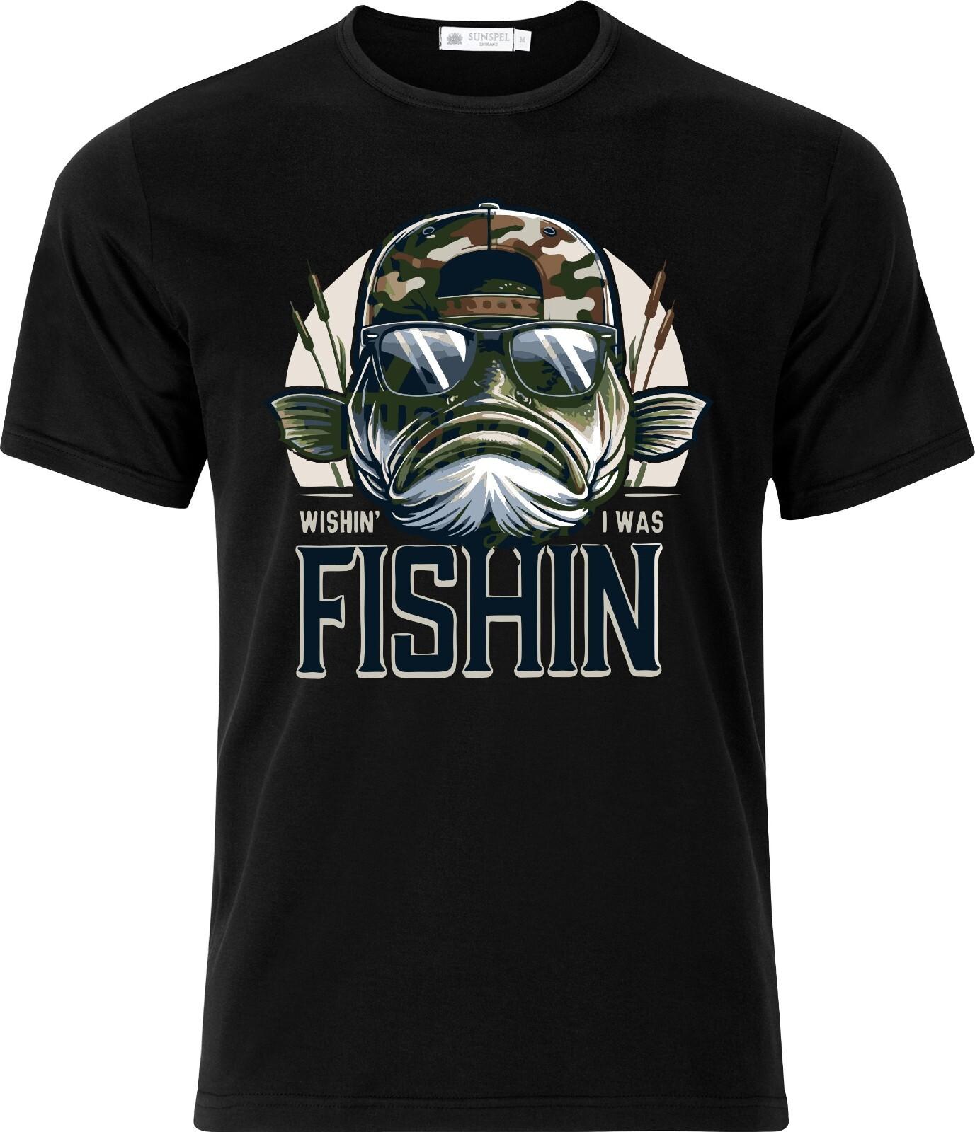 Wishin i was Fishin Funny Humour D.T.F Full Colour T Shirt Mens Womens Tees Top 4XL