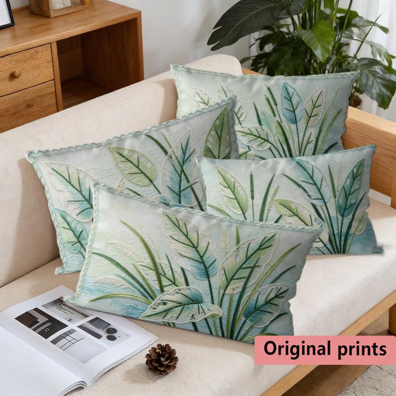 Tropical Leaf Embroidery Lumbar Pillow Covers Suitable For Sofa Bedroom Car Cushion Rectangular Back Cushion