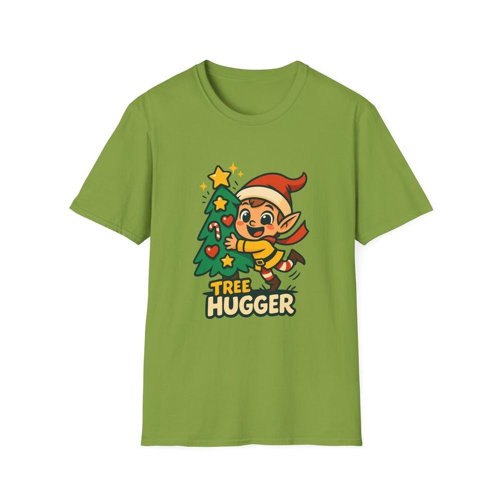 

Unisex Softstyle T-Shirt Chibi Elf Hugging Christmas Tree Santa Hat 4XL